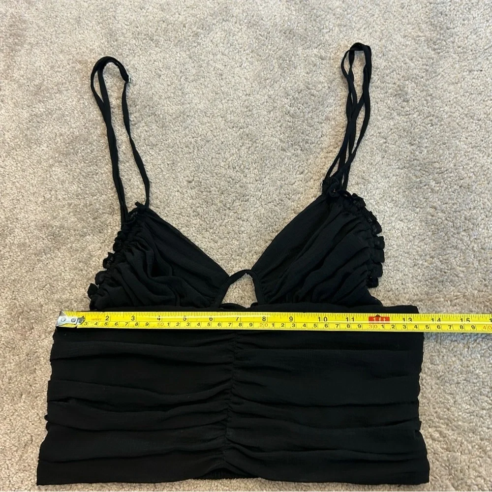 Zara Black Ruched Cut Out Crop Top Camisole sweetheart neckline strappy M NWOT - Picture 7 of 10